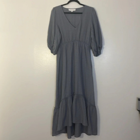 Superfoxx | Hi Low midi puckered prairie dress Women’s size L balloon sleeves - Picture 2 of 11